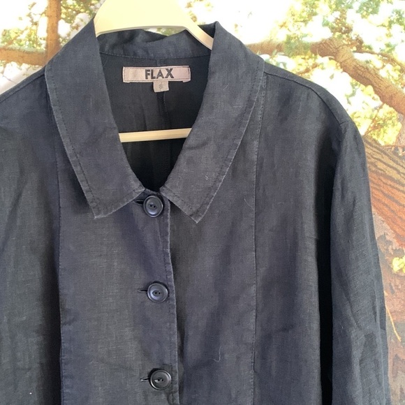 Flax 100% Linen Lagenlook Jacket/ Blouse/ Blazer Size S Black Button Down Shirt - Picture 9 of 12